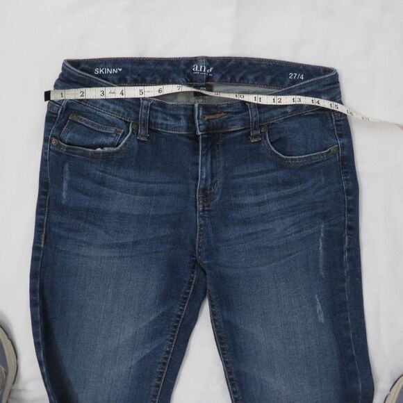 A.N.A. Cotton Blend Stretch Distressed Denim Skinny Jeans Size 27/4 Medium Wash - Picture 7 of 14